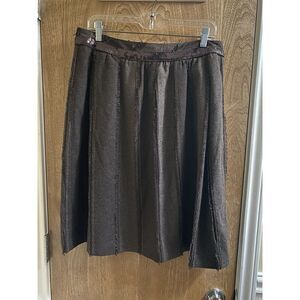 DOROTHEE BIS SKIRT BROWN W/SEQUIN BAND PLEATS DOWN W/TORN FRINGE SIZE 10 **READ